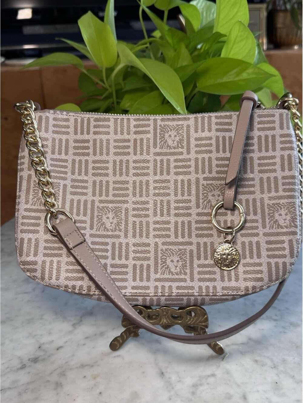 Icon!Anne Klein Classic Shoulder bag With  gold hardware, Icon Lion tag [COPY]